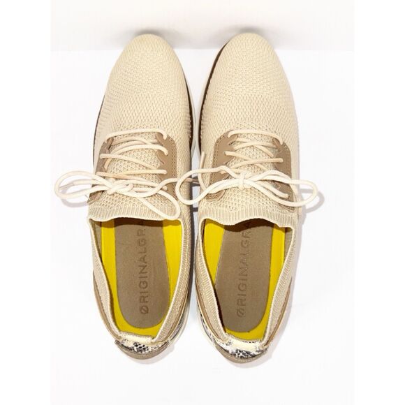 Cole Haan Original Grand Beige Lace Up Loafers Faux Snake Print Womens 10 B - Picture 7 of 16